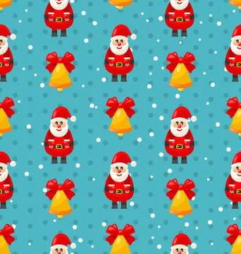 Merry Christmas seamless pattern with Santa and jingle bell Stock Illustration