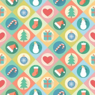 Merry Christmas seamless pattern. Vector illustration of flat design. Stock Illustration