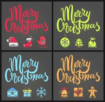 Merry Christmas Set of Posters Vector Illustration 스톡 일러스트
