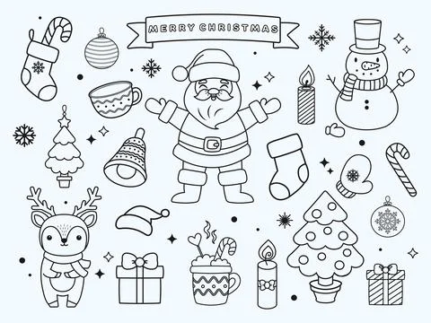 Merry Christmas. Set of vector doodle illustrations Stock Illustration