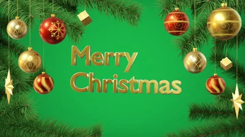 Merry Christmas sign motion. Dynamic greeting card. Hanging Christmas balls Stockbeeldmateriaal 166089082