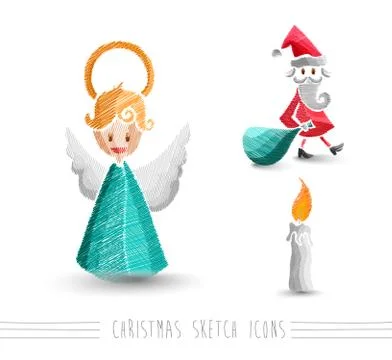 Merry christmas sketch style elements set eps10 file. 스톡 일러스트