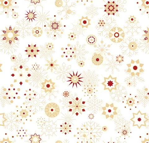 Merry Christmas Snowflake Pattern In Red And Gold Color Stock Illustration