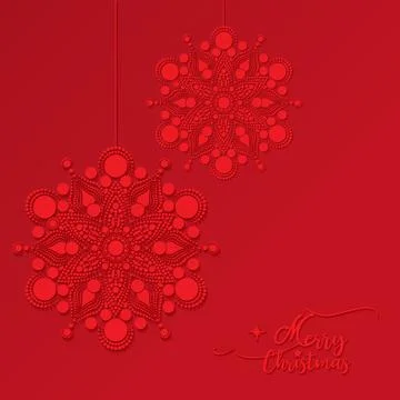 Merry Christmas snowflakes pattern with copy space. Holiday red background Illustrazione stock