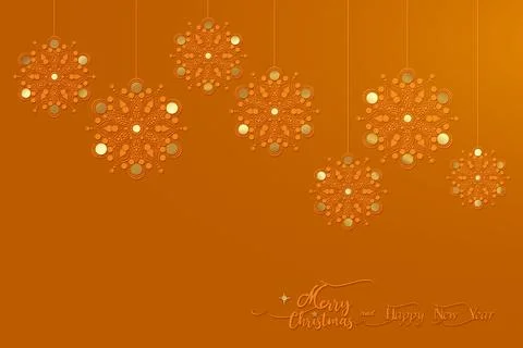 Merry Christmas snowflakes pattern with copy space. Holiday golden background Illustrazione stock
