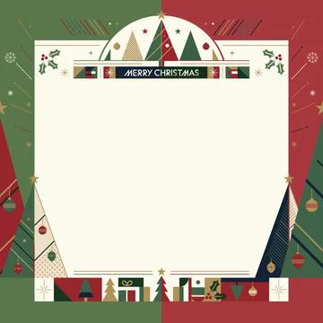 Merry Christmas square frame template with abstract element geometric forms.. Ilustración de archivo