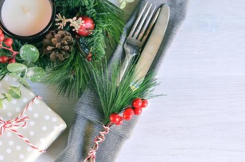 Merry Christmas table setting Stock Photos