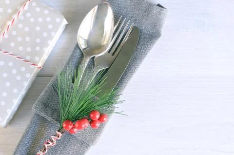 Merry Christmas table setting Stock Photos