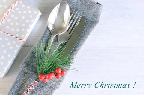 Merry Christmas table setting Stock Photos