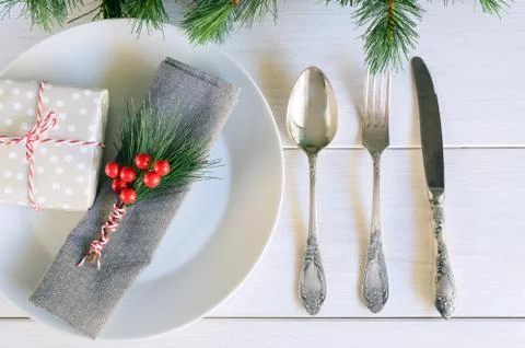 Merry Christmas table setting 库存照片
