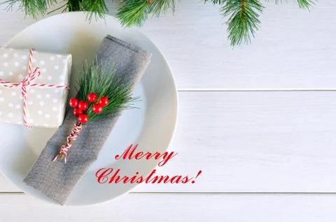 Merry Christmas table setting Stock Photos