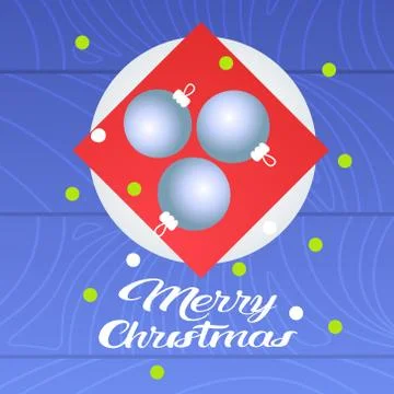 Merry christmas table setting with plate christmas balls holiday decoration Illustrazione stock