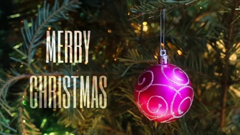 "Merry Christmas" Text against Background with  Snowman on Christmas tree bra Stock Footage 115280109