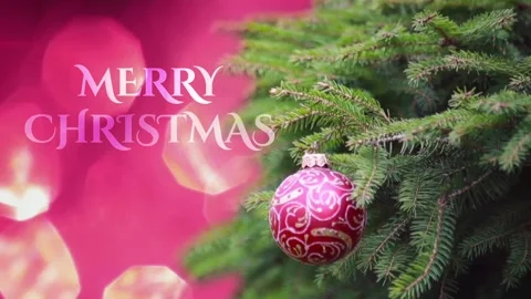 "Merry Christmas" Text against Background with  Red ball on Christmas tree br Stock Footage 118933742