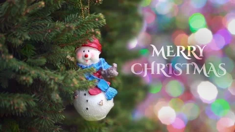 "Merry Christmas" Text against Background with  Red ball on Christmas tree br Stock Footage 118933744