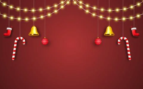 Merry Christmas Text and Elements hanging red background. Xmas Typo for Gre.. Stock Illustration