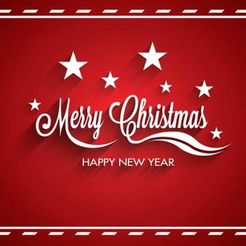 Merry Christmas Text and Stars in mail ribbon. Vector design Ilustração Stock