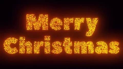 Merry Christmas Text On Black Background, Flying Sparks, Particles 2D Animation Stock Footage 111001465