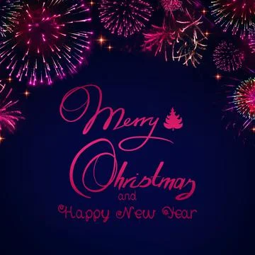 Merry Christmas text on colored firework background. Stock Illustration