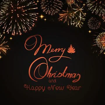 Merry Christmas text on colored firework background. Stock Illustration