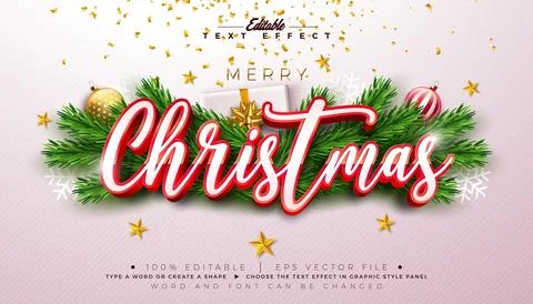 Merry Christmas Text Effect Design Editable Vector Graphic Style with Red 3D  Illustrazione stock