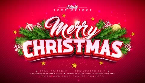 Merry Christmas Text Effect Design Editable Vector Graphic Style with Red 3.. Stock Illustration
