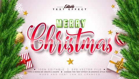 Merry Christmas Text Effect Design Editable Vector Graphic Style with Red 3D  Stock Illustration