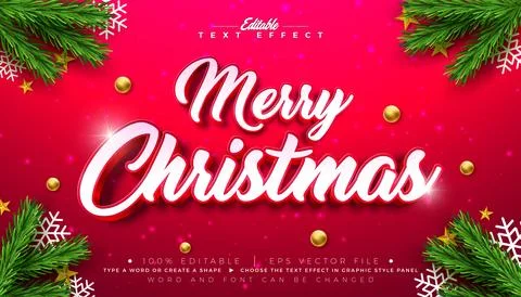 Merry Christmas Text Effect Design Editable Vector Graphic Style with Red 3D  Stock Illustration