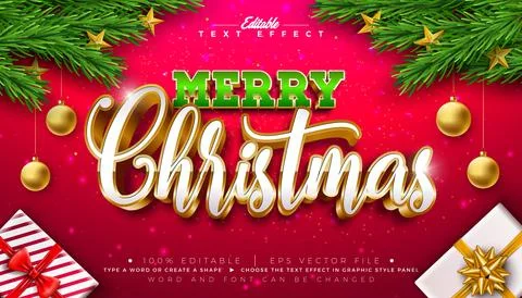 Merry Christmas Text Effect Design Editable Vector Graphic Style with Red 3.. Stock Illustration