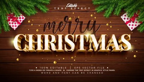 Merry Christmas Text Effect Design Editable Vector Graphic Style with 3D Go.. Stock Illustration