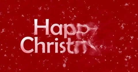 Merry Christmas text formed from dust and turns to dust horizontally on red Stock Footage 70456041