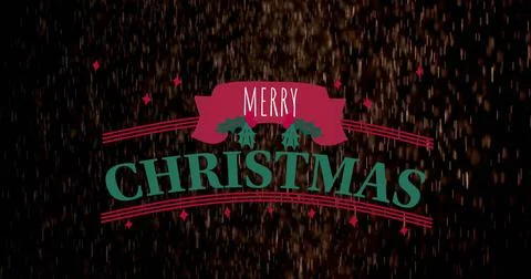 Merry Christmas text image over falling snowflakes on dark background Stock Illustration