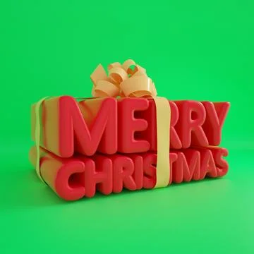 Merry Christmas text in the shape of gift box. Ribbon wrapped around red text Stock Illustration