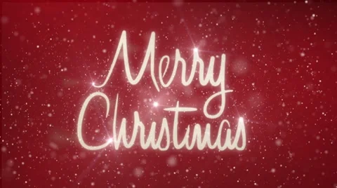 Merry christmas text with snow and stars Stock Footage