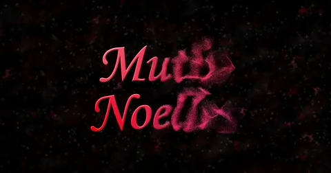 Merry Christmas text in Turkish "Mutlu Noeller" formed from dust and turns to Stock Footage 70437537