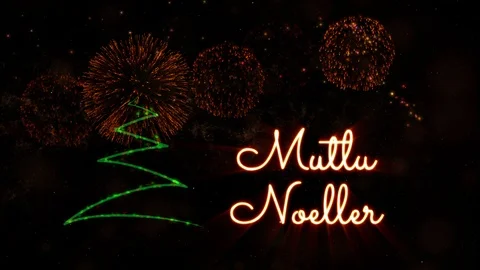 Merry Christmas' text in Turkish 'Mutlu Noeller' animation Stock Footage 98595456