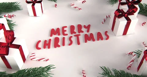 Merry Christmas Title on the table with presents Stock Footage 251389421