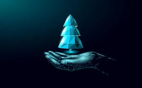 Merry Christmas tree 3D object. Holiday greeting card decoration Christmas tree Stock-Illustration