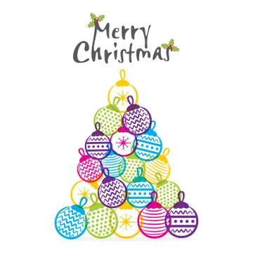 Merry christmas tree design by colorful ball greeting vector Stock Illustration