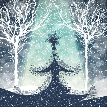 Merry christmas tree with falling snow 스톡 일러스트