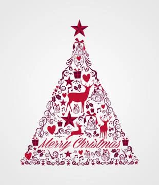 Merry christmas tree shape full of elements composition eps10 file. 스톡 일러스트