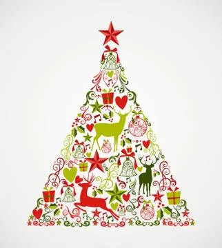 Merry christmas tree shape full of elements composition eps10 file. 스톡 일러스트