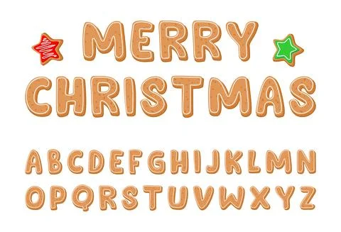 Merry Christmas. Vector alphabet in the shape of gingerbread cookies Stock Illustration