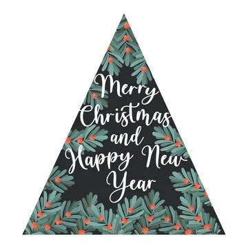 Merry Christmas vector card with Christmas tree from hand drawn mistletoe b.. Stock Illustration