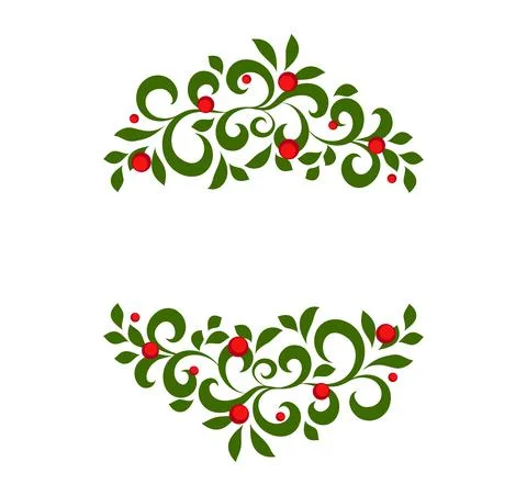 Merry Christmas vector green frame ornament with branches and red berries with Stock Illustration