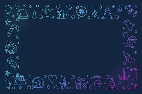 Merry Christmas vector outline colored horizontal frame Stock Illustration