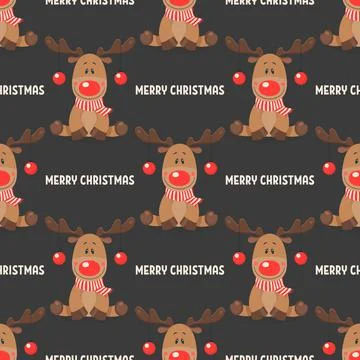 Merry Christmas. Vector Seamless Pattern with Christmas Cute Reindeer with Stock Illustration