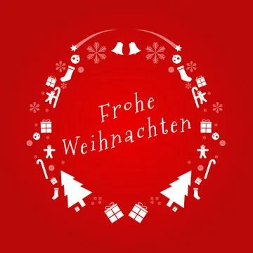 Merry Christmas Vector Text in German. Design Card Template. Creative Christm Stock Illustration