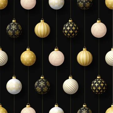 Merry Christmas volleyball seamless pattern. Hang on a thread realistic volle Stock Illustration
