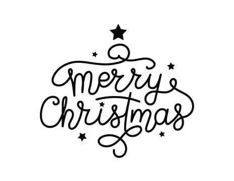 Merry Christmas words in one continuous line make tree shape with stars. One  Stock Illustration